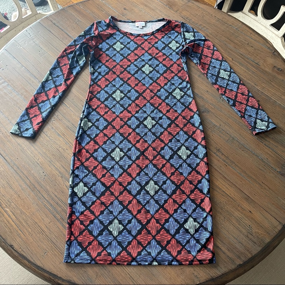 LuLaRoe XS Debbie dress- black, blue, red & aqua